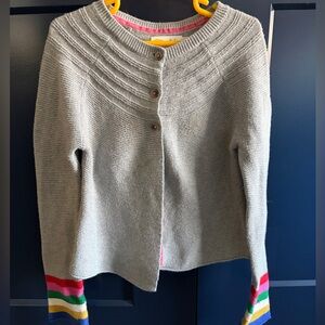 Mini Boden Light Gray Cardigan with Rainbow Cuffs